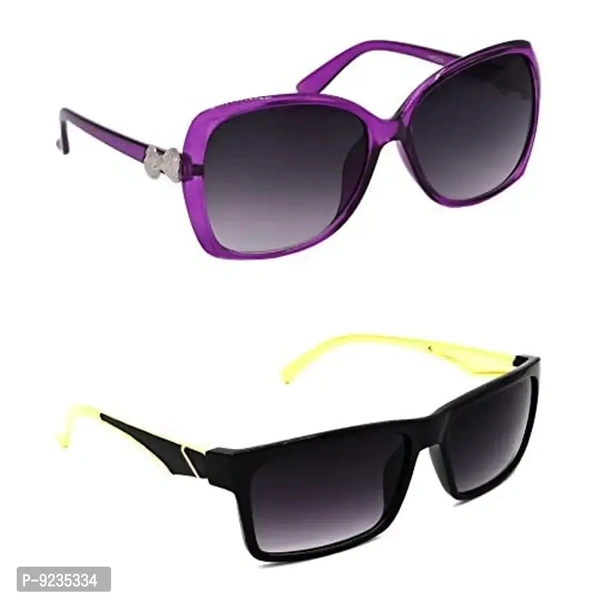 Hrinkar Unisex Over-sized Sunglasses Grey Golden Frame, Grey Lens (Large) - Pack of 2