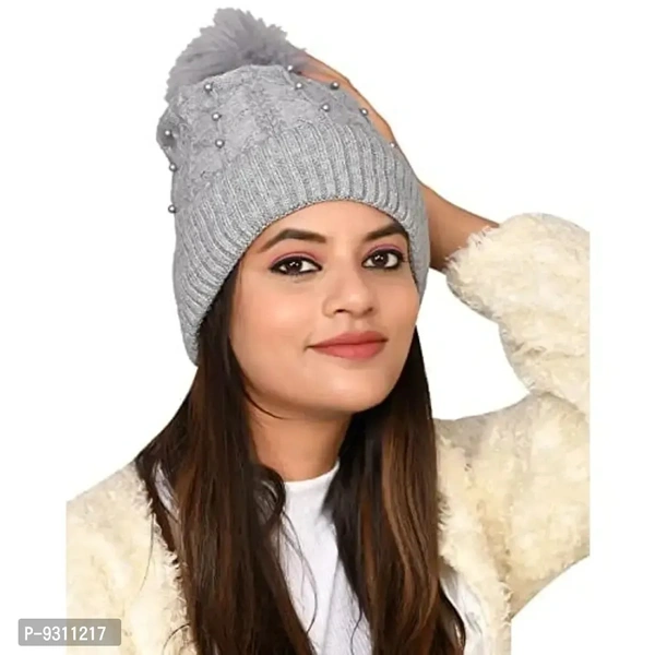 SoSh Designer Beautiful Velvet Woolen Winter Cap Hat for Women Warm Snow Beanie Winter hat Women Free Size