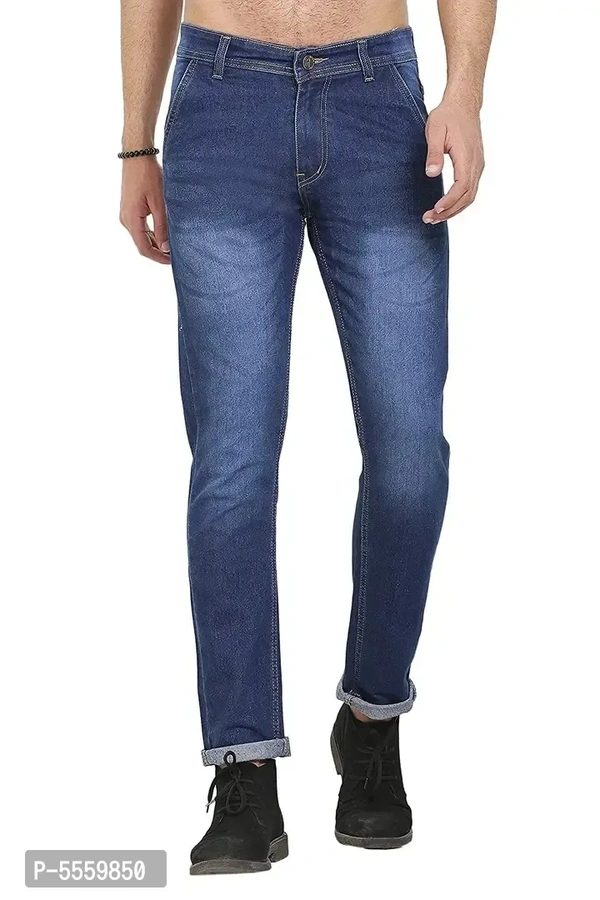 Stylish Cotton Blend Blue Regular Fit Denim Jeans For Men