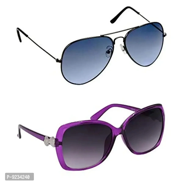 Hrinkar Unisex Pilot Sunglasses Grey Frame, Blue Grey Lens (Medium) - Pack of 2