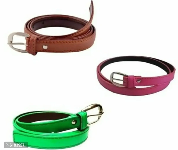 Woman Vegan Leather Belts. Stylish Design PU Belts for Girls (Pack of 3)
