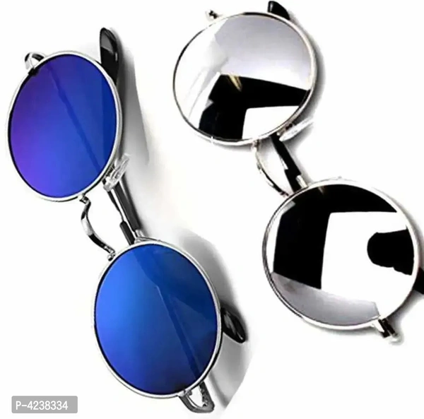 Premium Blue Metal Frame Unisex Sunglasses (Set Of 2)