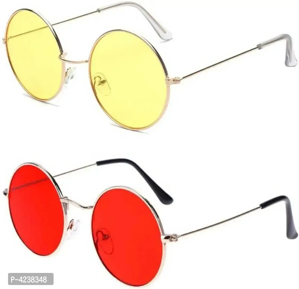 Premium Red Metal Frame Unisex Sunglasses (Set Of 2) Color: Red