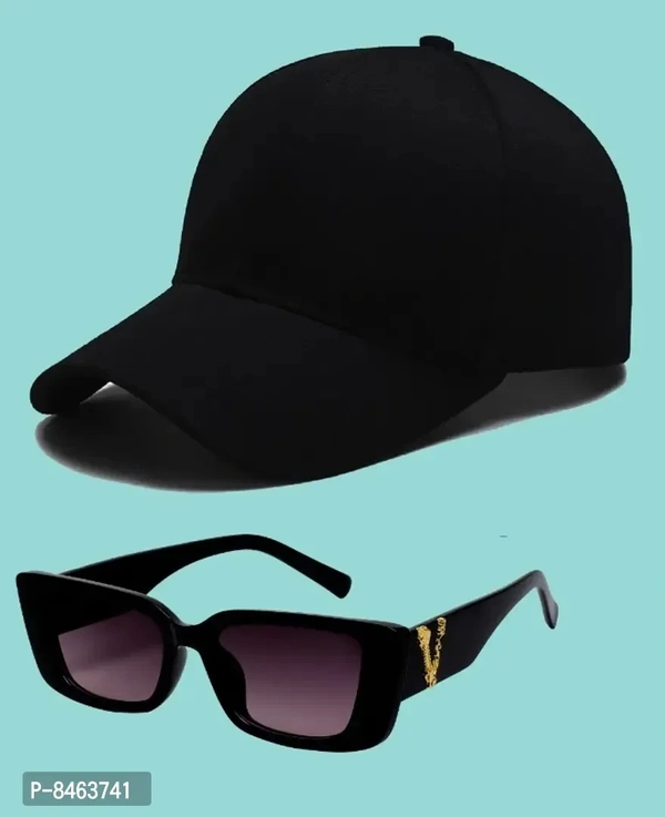 Classic Solid Unisex Sunglasses with Regular Sports Cap Color: Black