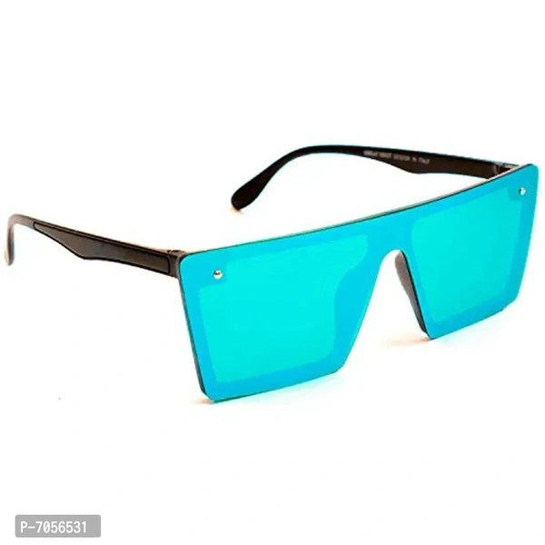 Dervin Flat Design Rectangular Sunglasses for Men Women (Blue-Mirror)