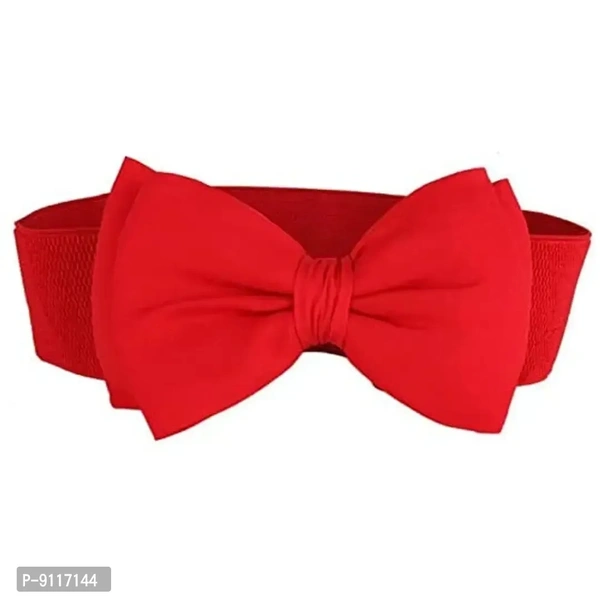 SYGA Women Bow Waist Band Elastic Pu Leather Fashionable Waist Belt for Girls 60-80cm Retro Ladies Waist Belt For Jeans Short Long Dress Skirt Sweater Shirt- Red