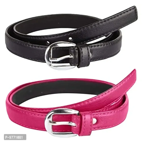 Dryon Women's and Girl's PU Leather Belt Combo Pack of 2( Black & Pink,Free Size )