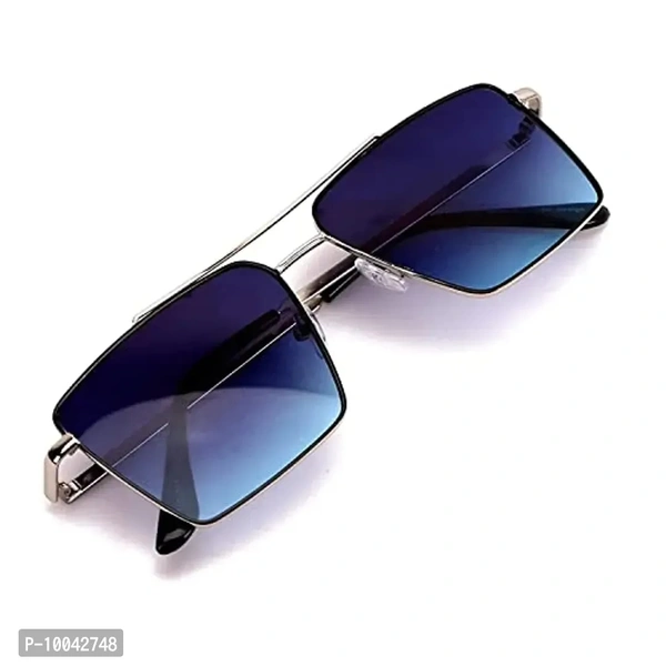 IFLASH Square Aviator Sunglasses for Men and Women Fashion Metal Vintage Gradient Shades Sunglasses UV400 Protection (SILVER-BLUE)