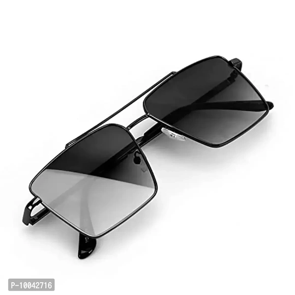 IFLASH Square Aviator Sunglasses for Men and Women Fashion Metal Vintage Gradient Shades Sunglasses UV400 Protection (GREY-BLACK)- Pack of 1