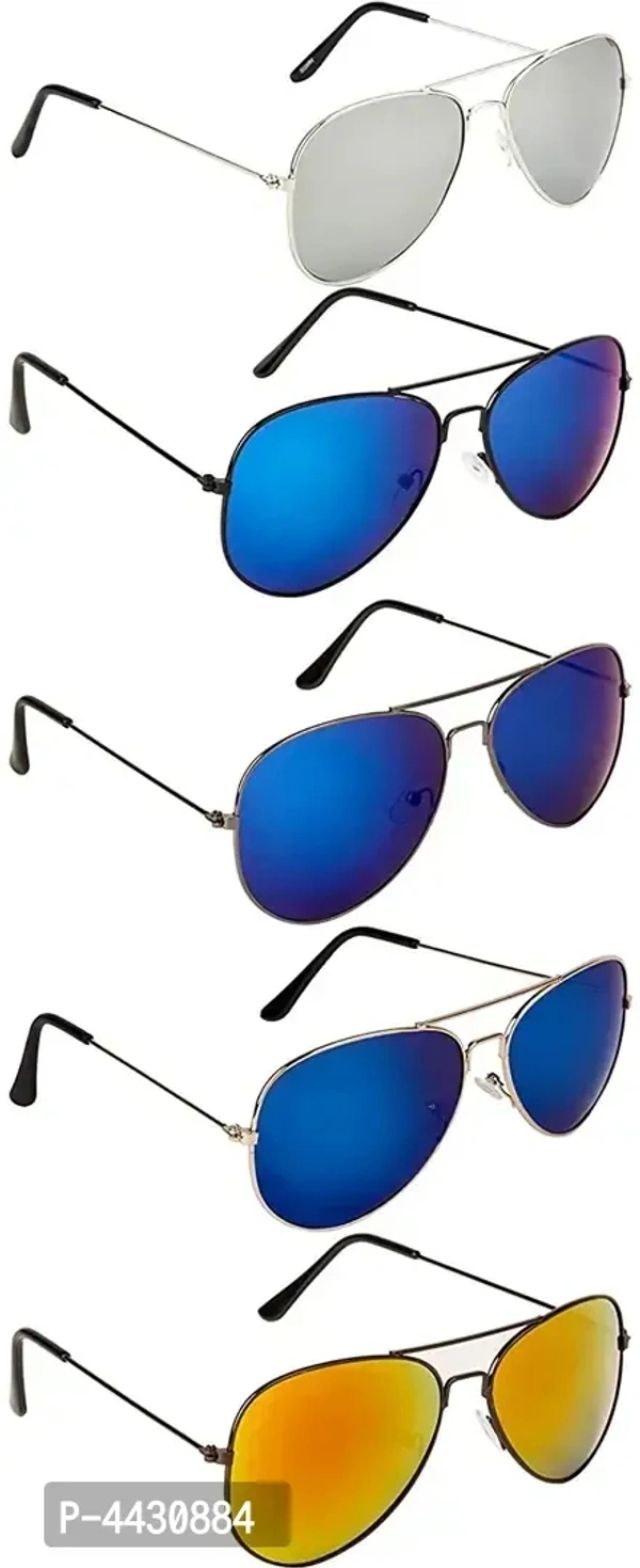Modern Multicoloured Combo Of 5 UV Protection Aviator Unisex Sunglasses With Pouch