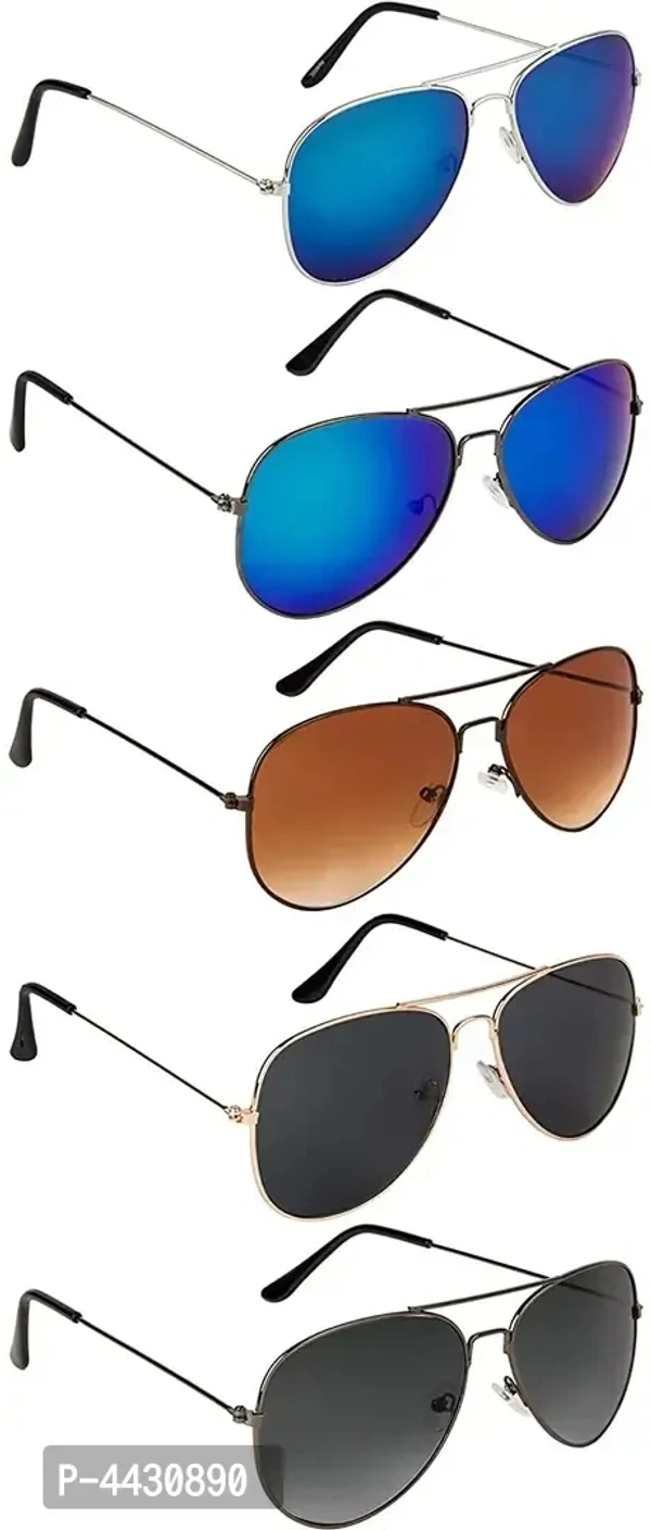 Modern Multicoloured Combo Of 5 UV Protection Aviator Unisex Sunglasses With Pouch