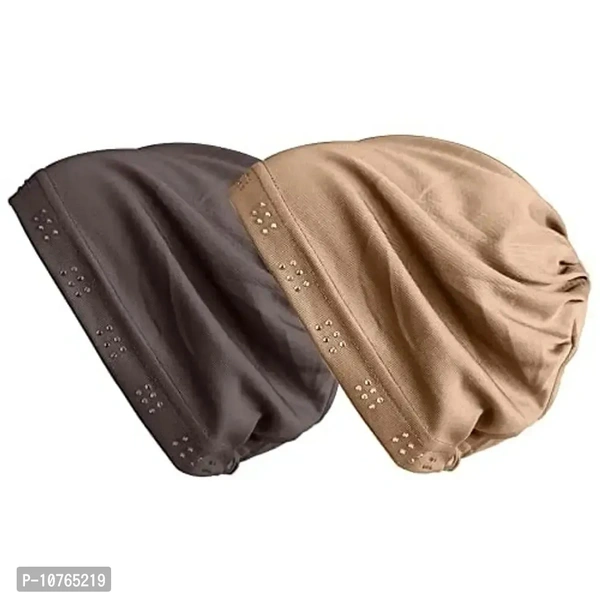 Mehar Hijab Women's Hair Bonnet SD Cap 2 Ps. Set (D Wheat - F Grey)