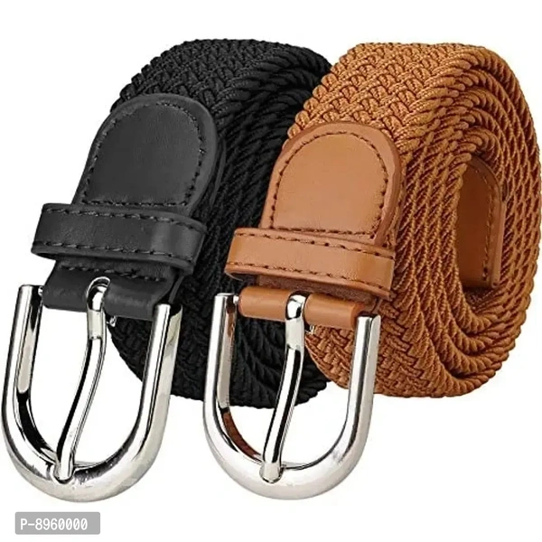 ZORO Women's Cotton Belt (Pack of 2) (ZR-SCB35-27-01_Black Tan)