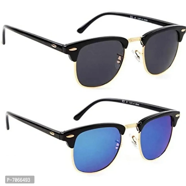 Dervin Rectangular Unisex Sunglasses (Black, Blue) - Combo of 2