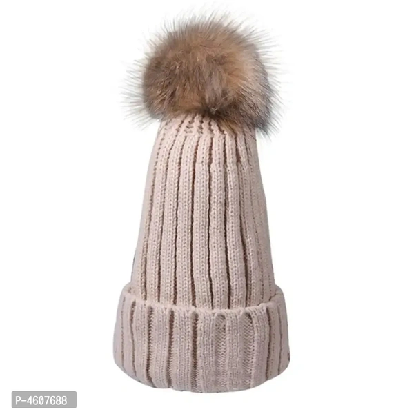 Womens Girls Winter Knitted Fur Hat Real Large Raccoon Fur Pom Pom Beanie Cap