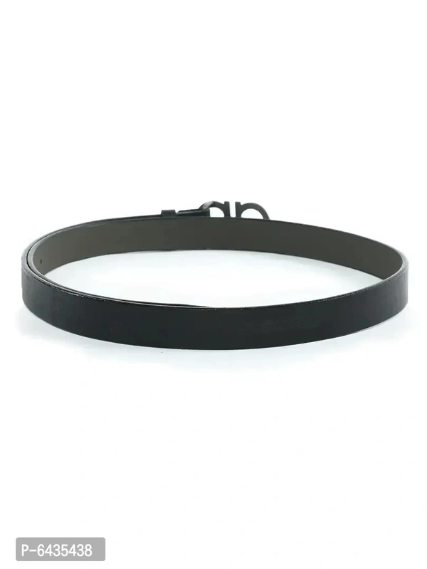 Stylish Black Synthetic Leather Slim Solid Belt For Women