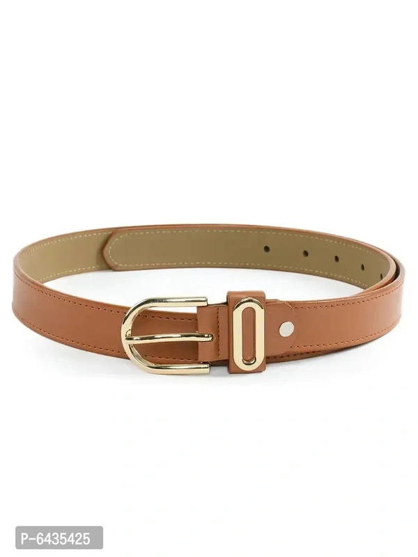 Stylish Tan Synthetic Leather Slim Solid Belt For Women
