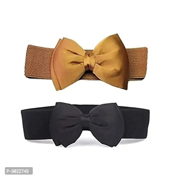 SATYAM KRAFT 2 Pcs Bowknot Design Women Stretchy Belt for Dresses Vintage Elastic Wide Waist Belt for Girls, Women Sarees, Western Dress, Traditional Dress wear (Combo 2)