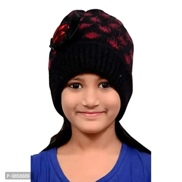 Bandhan- Women Beanies Slouchy Winter Knit Skull Cap Beanies Hat Racoon Real Fur Chunky Baggy Hat with Stylish Flower Design(Black)