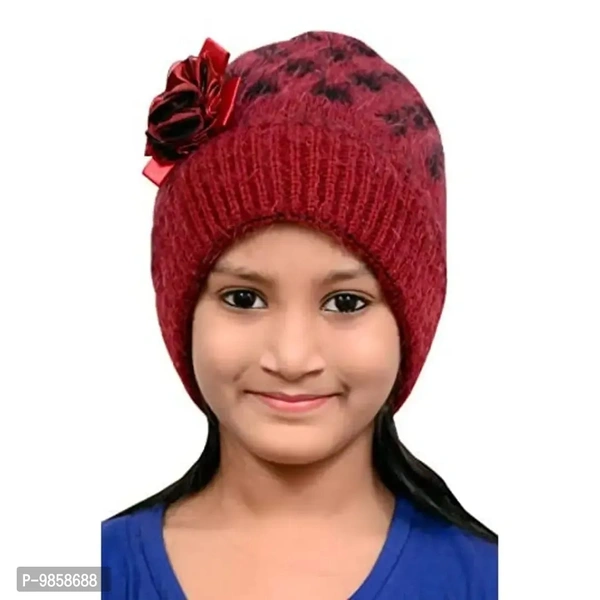 Bandhan- Women Beanies Slouchy Winter Knit Skull Cap Beanies Hat Racoon Real Chunky Baggy Hat with Stylish Flower Design (Mehroon) Red