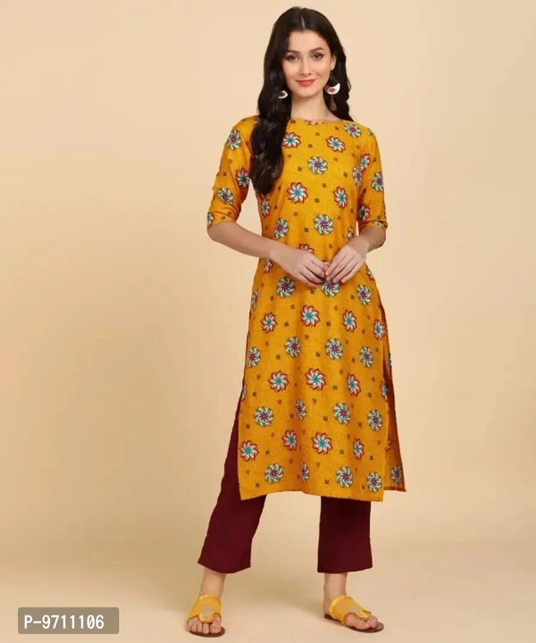 Kurti Pant Set for Women - Crepe Long Straight Printed Kurta with Pant