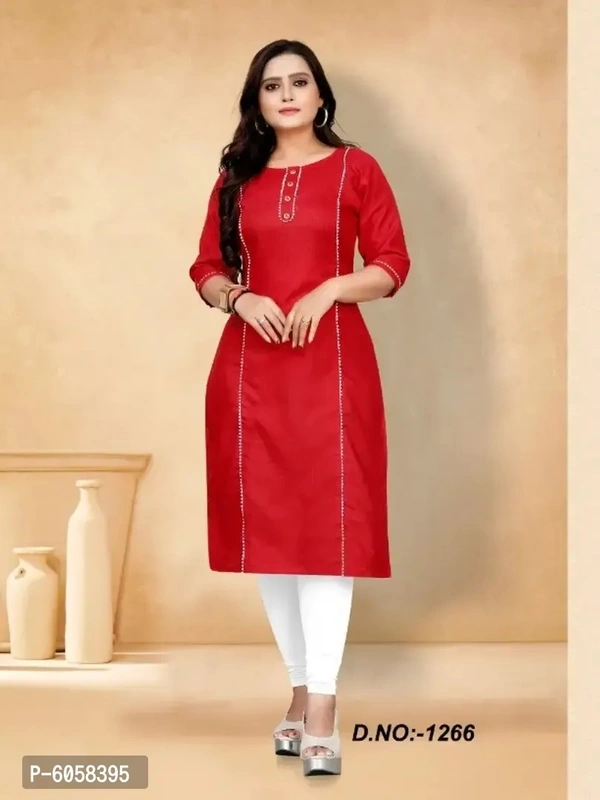 Elite Red Ruby Cotton Self Design Kurta For Women