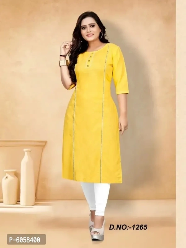 Elite Yellow Ruby Cotton Self Design Kurta For Women
