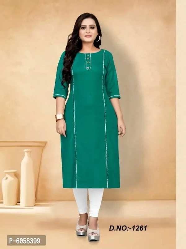 Elite Green Ruby Cotton Self Design Kurta For Women