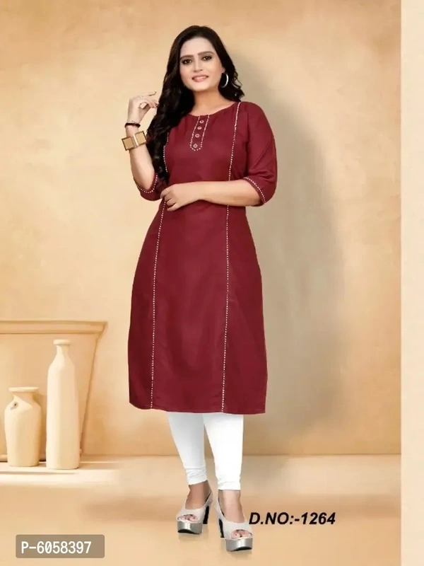 Elite Maroon Ruby Cotton Self Design Kurta For Women