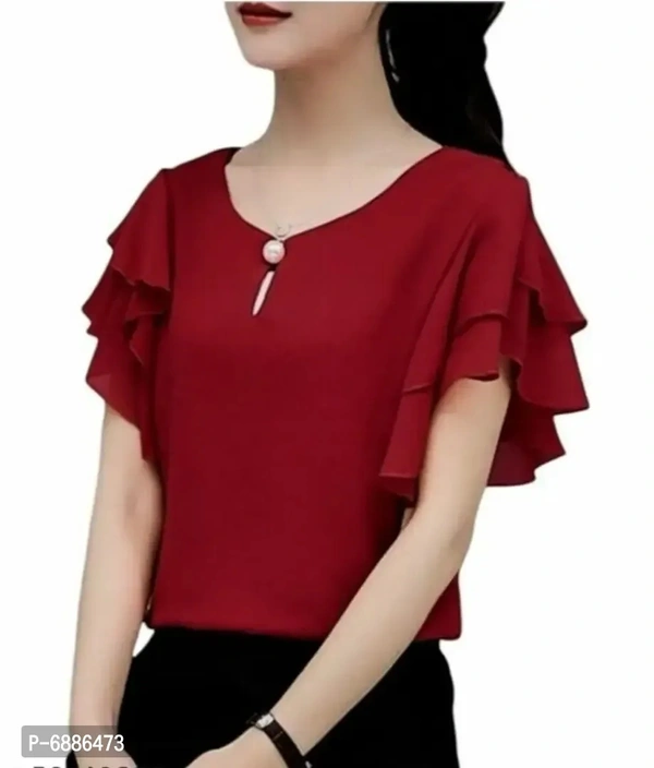Reliable Maroon Georgette Solid Tops For Women And Girls