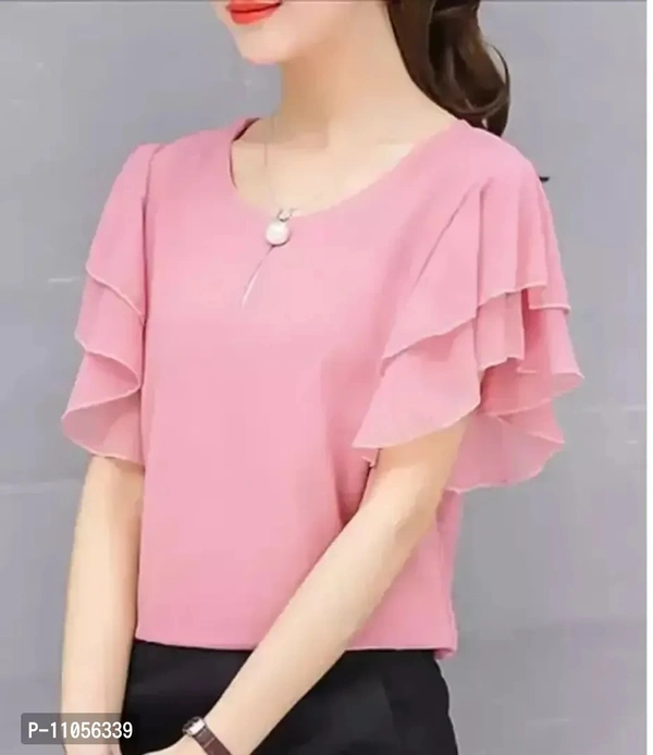 Elegant Pink Georgette Solid Top For Women