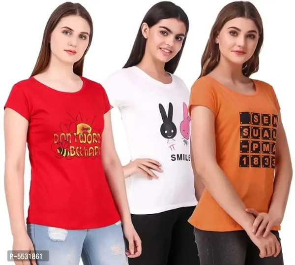 Multicoloured Cotton Tees for Women || Combo of 3 ||