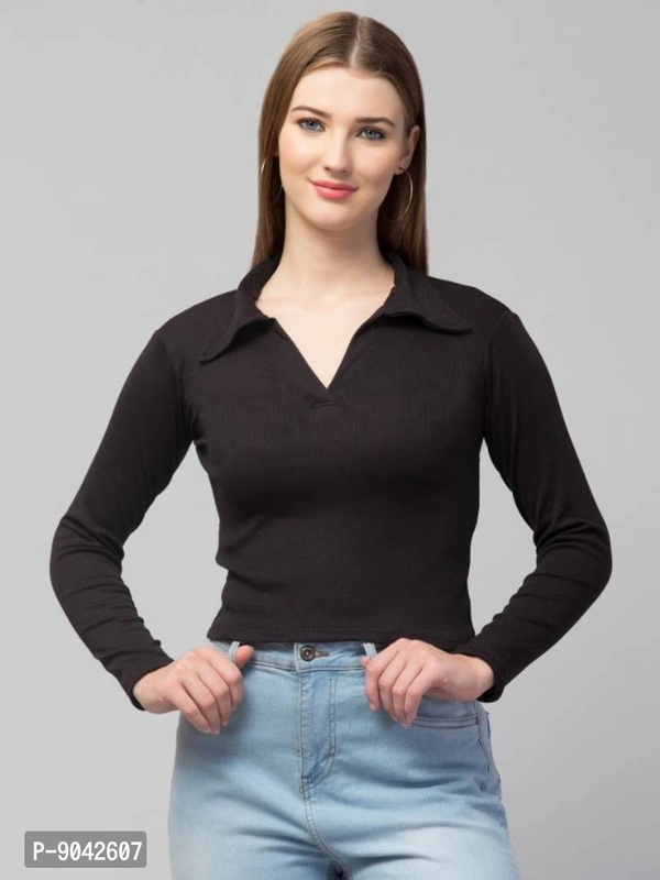 Classic Polo Collar Full Sleeves Top for Women