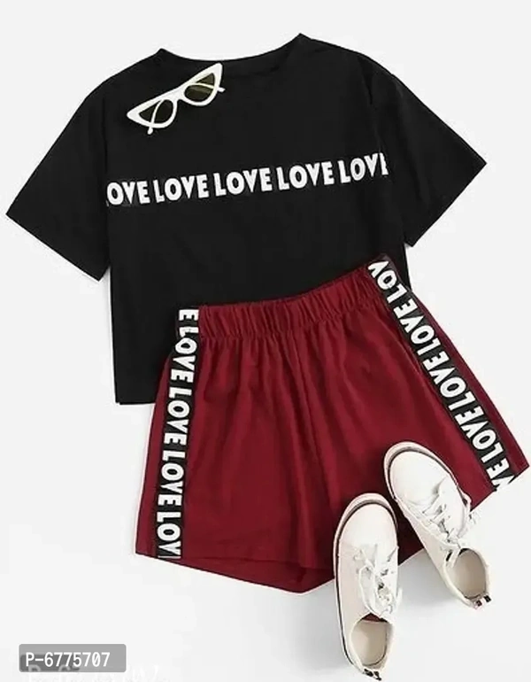 Black love tees with maroon shorts set of two