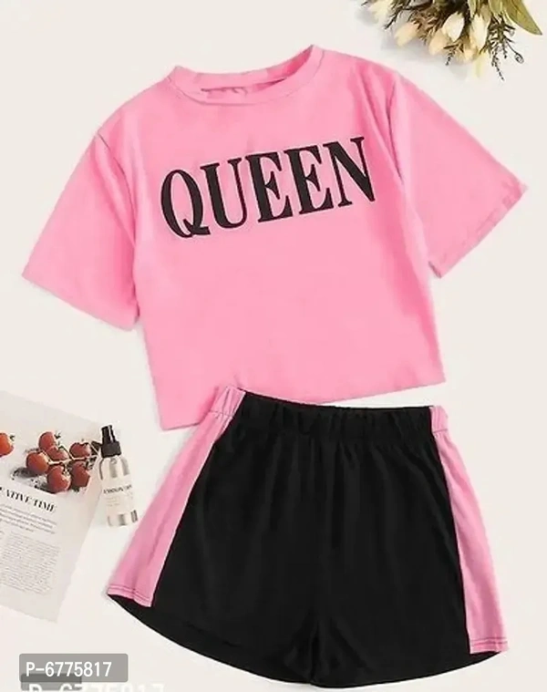 Pink queen tees with black shorts set of two