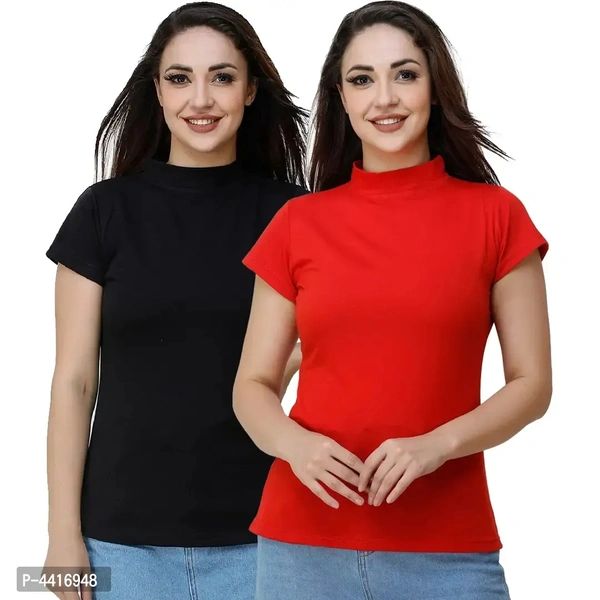 Halter neck solid T shirt for women pack of 2