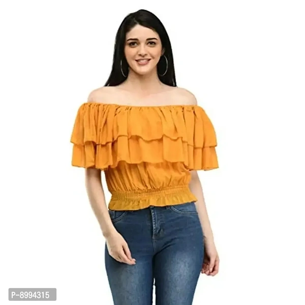 Fashion Hub Women musturd Solid Ruffled top