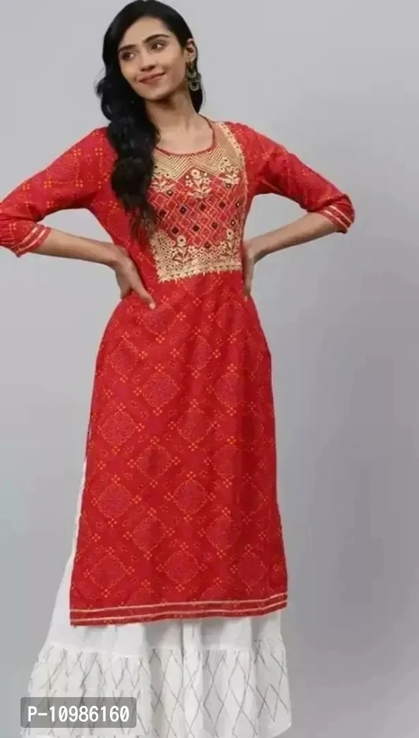 Beautiful Rayon Embroidered Red Kurti With Sharara For Women