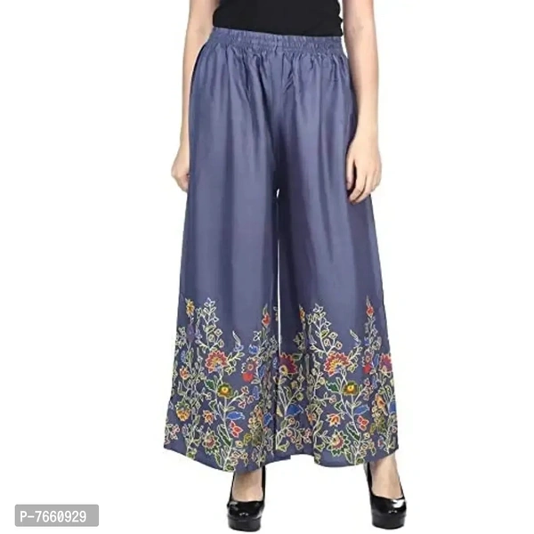 SriSaras Women's Loose Fit Palazzos (PRINT PALAZZO_Grey_Free Size)