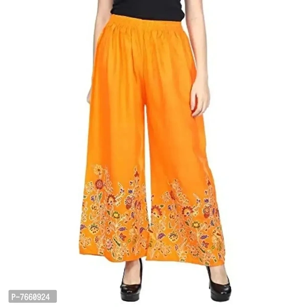 SriSaras Women's Rayon Bird Flower Print Loose fit Palazzos (Orange, Free Size 28 to 40 Inches)