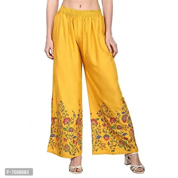 SriSaras Women's Rayon Bird Flower Print Loose fit Palazzos (Mustard , Free Size 28 to 40 Inches)