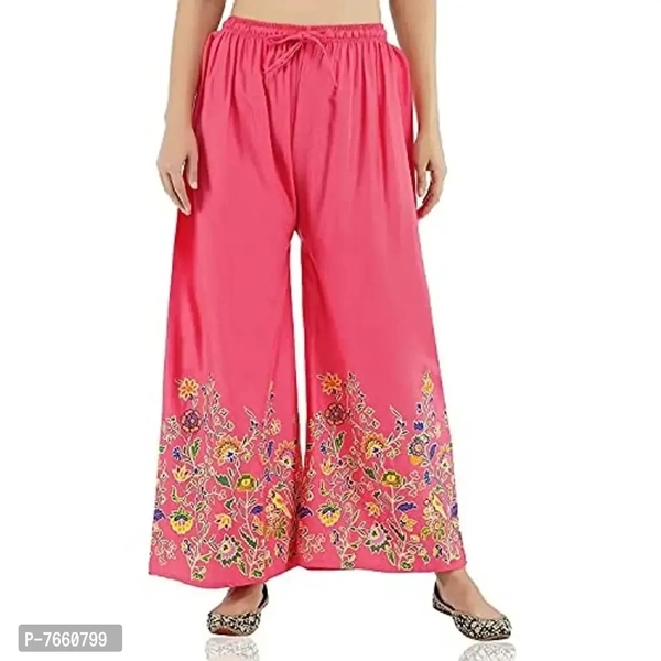 SriSaras Women's Rayon Bird Flower Print Loose fit Palazzos (CORAL, Free Size 28 to 40 Inches)