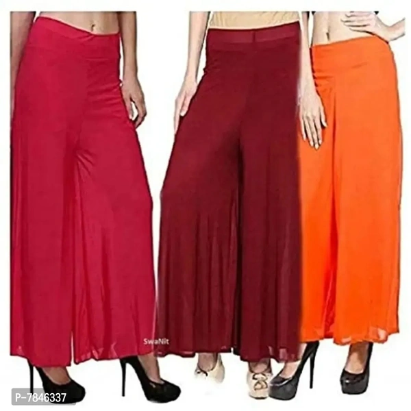 SwaNit Women's Loose Fit Palazzos (Pack of 3) (SDMP-RMO3_Red, Maroon & Orange_Free Size)
