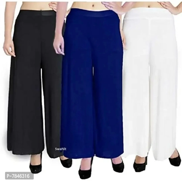 SwaNit Women's Loose Fit Palazzo (SDMP-BBluW3_Red, Sky Blue, Skin, Grey, Maroon, Purple_Free Size)