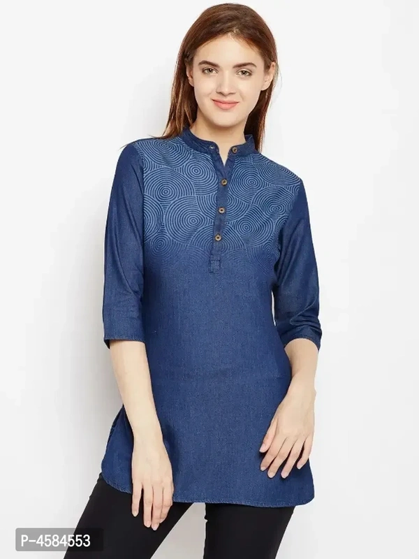 Avyanna Stylish Women's Navy Blue Laser Printed Denim Tunic