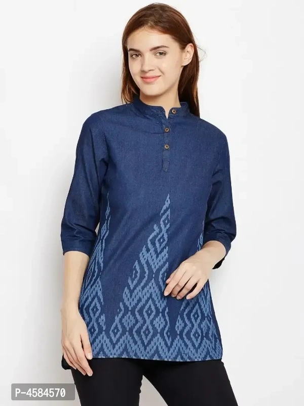 Avyanna Stylish Women's Navy Blue Laser Printed Denim Tunic