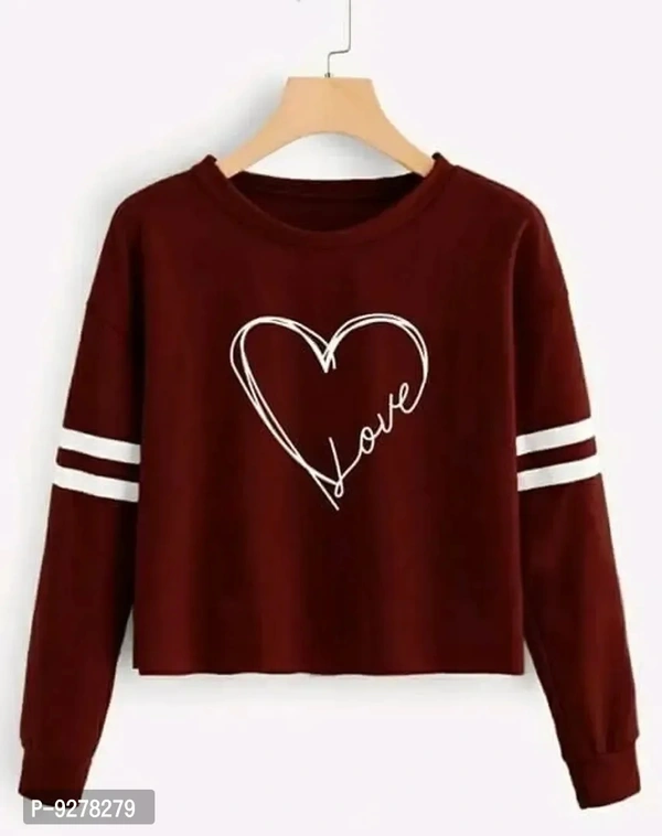 Stylish Cotton Blend Round Neck Printed Full T-shirt For Women