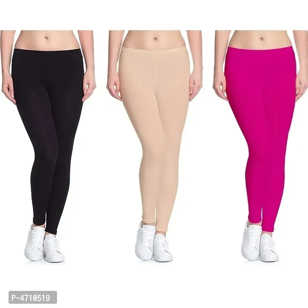 Stylish Cotton Ankle Length Leggings for Women ( Pack of 3 )( Free Size )