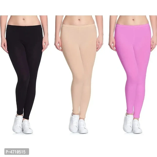 Stylish Cotton Ankle Length Leggings for Women ( Pack of 3 )( Free Size )