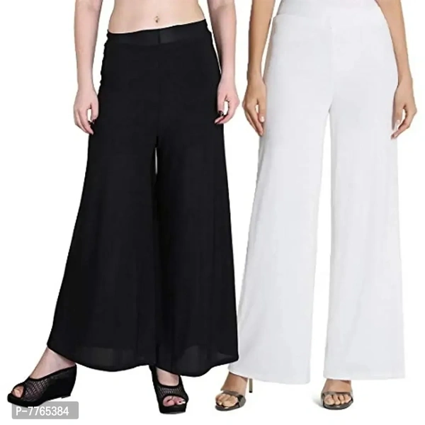Aglobi Women's Regular Fit Palazzo Pants ( AGLOBI@P2 _ Black White _ Free Size ) ( Pack of 2 )